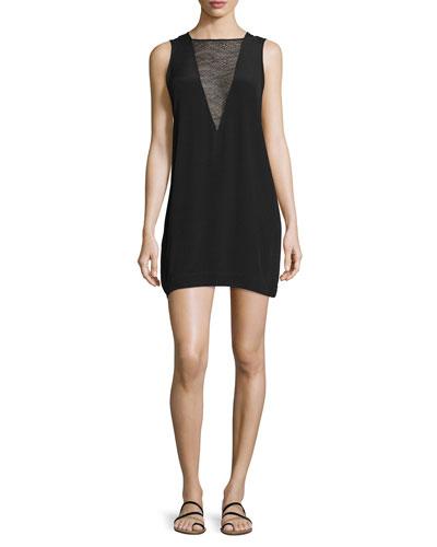 Maelie Sleeveless Lace-trim Mini Dress, Black