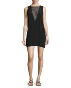 Maelie Sleeveless Lace-trim Mini Dress, Black