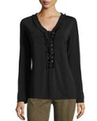 Lace-up Ruffled Top, Black