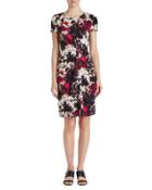 Floral-print Short-sleeve Pleated Dress