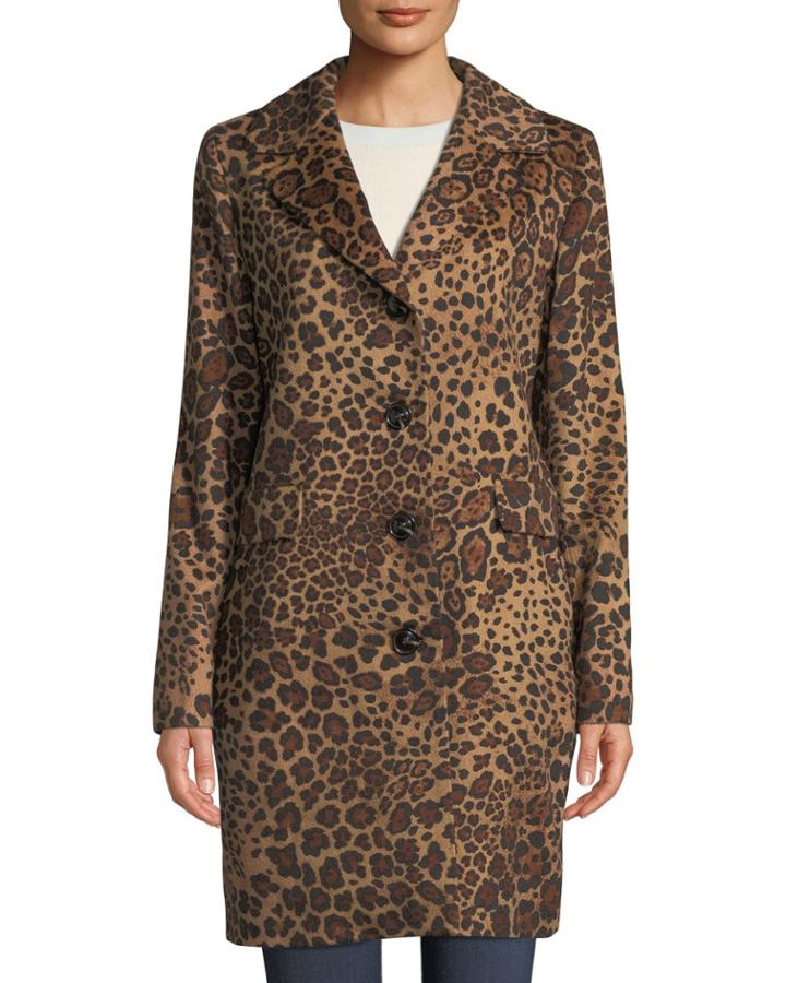 Leopard-print Button-down Coat