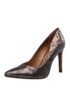 Merry Ii Snake-embossed Leather Pump, Black/silver