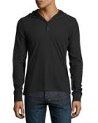 Long-sleeve Waffle-knit Hoodie, Black