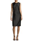 Sleeveless Embellished Taffeta Shift Dress, Black