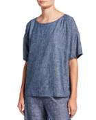 Petite Chambray Scoop-neck Short-sleeve Top