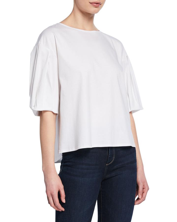 Short-sleeve Button-back Cotton Top