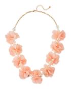 Pearly Chiffon Flower Necklace, Pink