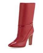 Valentino Patent/matte Leather Mid-calf Boot, Scarlet, Women's,