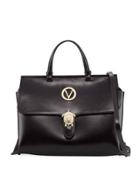 Smooth Leather Satchel Bag, Black