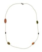 Long Bone & Multihued Jade Beaded Necklace