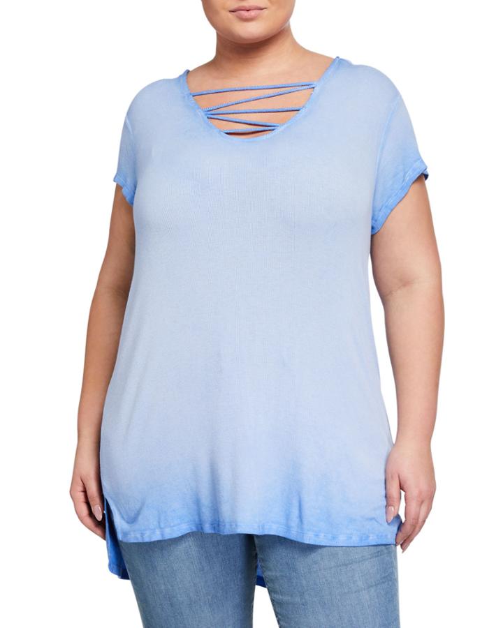 Plus Size Lace-up High-low Tee