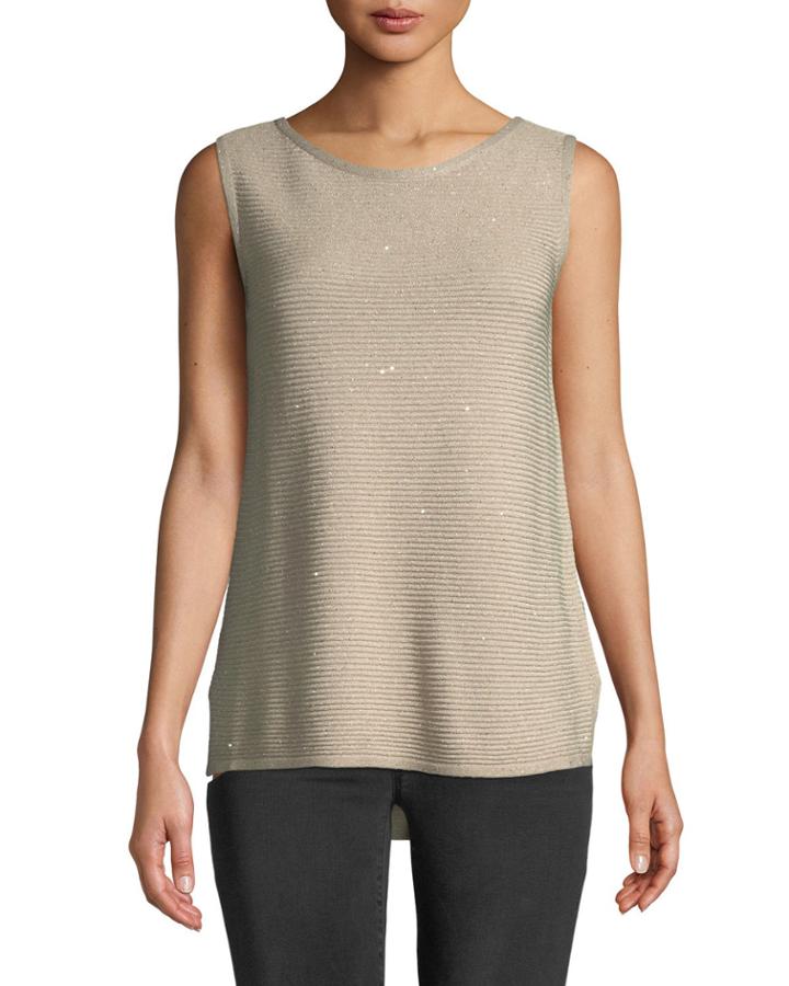 Shimmer Ribbed-knit Sleeveless Tunic