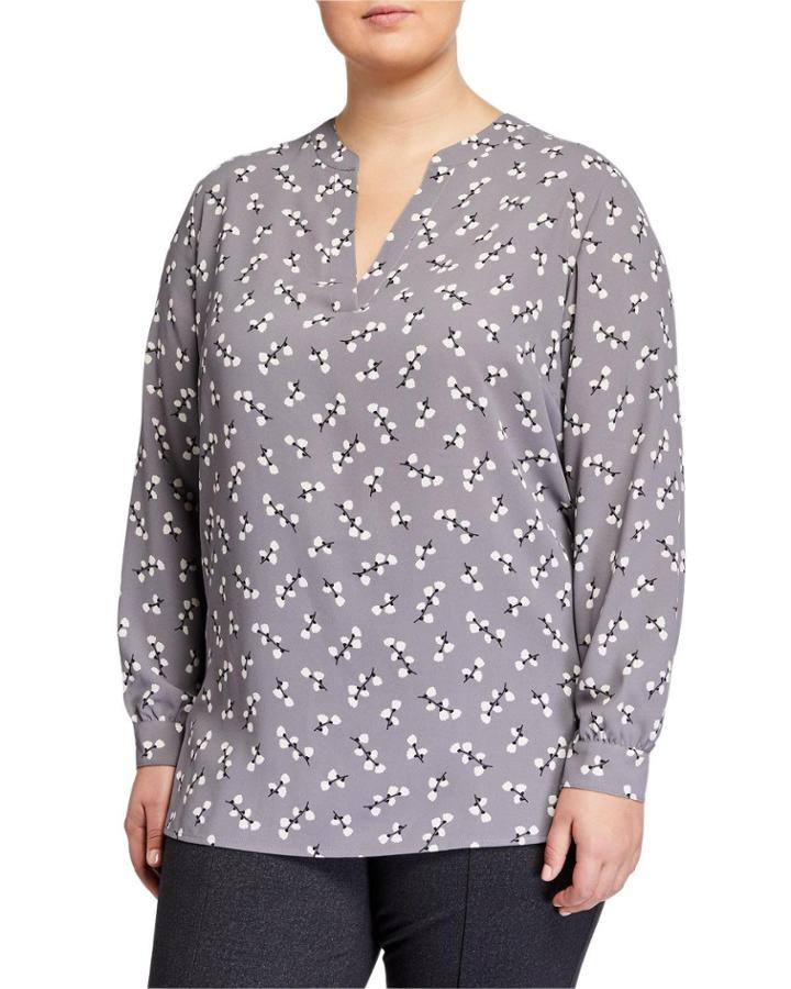 Plus Size Albertine Printed Split-neck Blouse