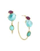 18k Rock Candy 3-stone Hoop Earrings In Caribbean Blue