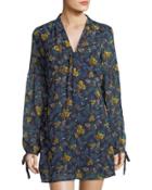 Watercolor Tie-neck Keyhole-back Dress
