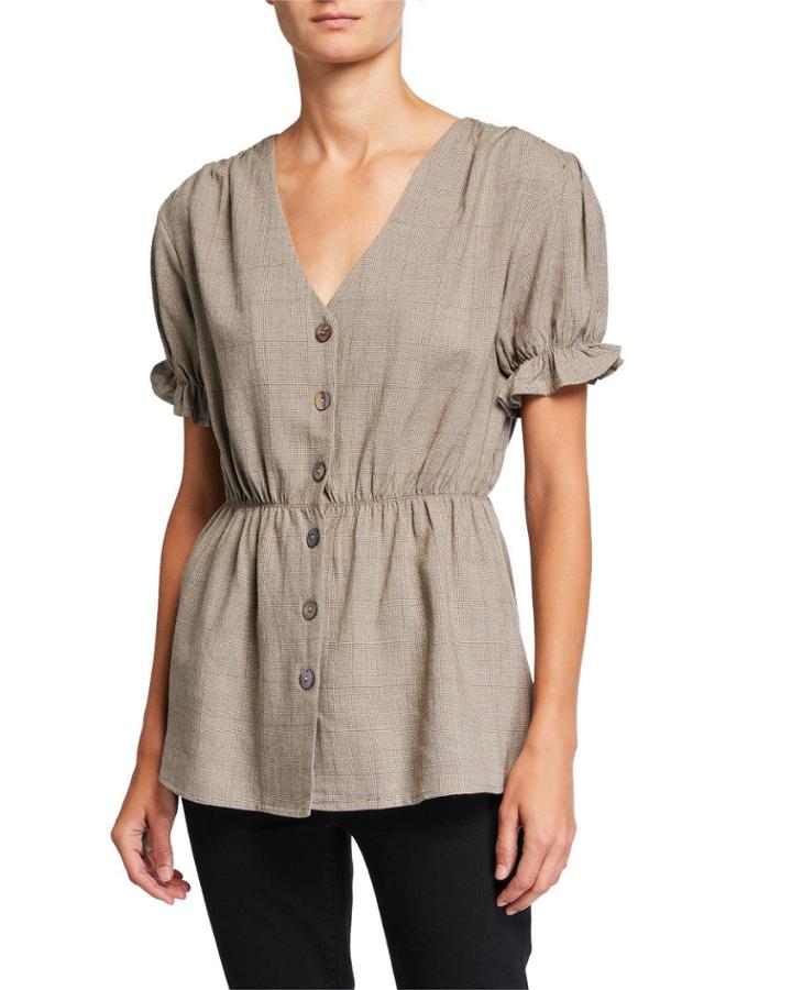 Tweed Button-front Blouse