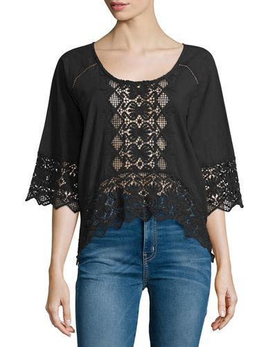Lace-inset Half-sleeve Blouse