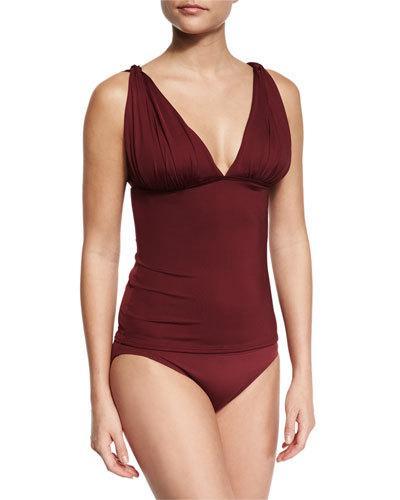 Classic Weave Draped Tankini Swim Top, Purple