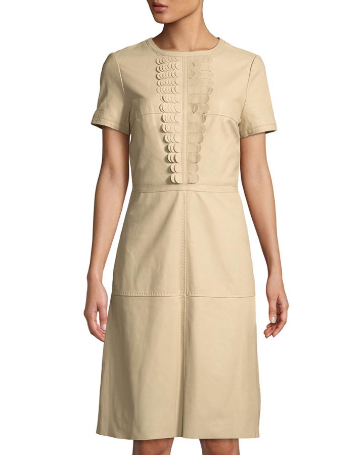 Short-sleeve Leather A-line Dress