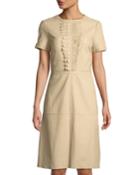 Short-sleeve Leather A-line Dress