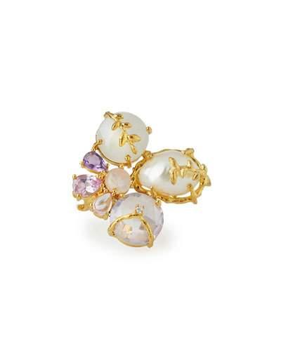 Freshwater Pearl & Multi-gemstone Cluster Ring
