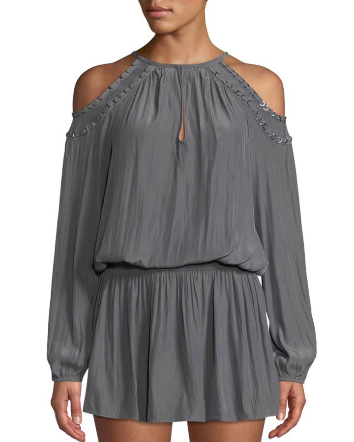 Alicia Cold-shoulder Rivet-trim Dress