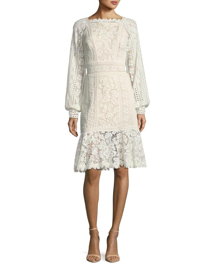 Eyelet-lace Long-sleeve Cocktail Dress
