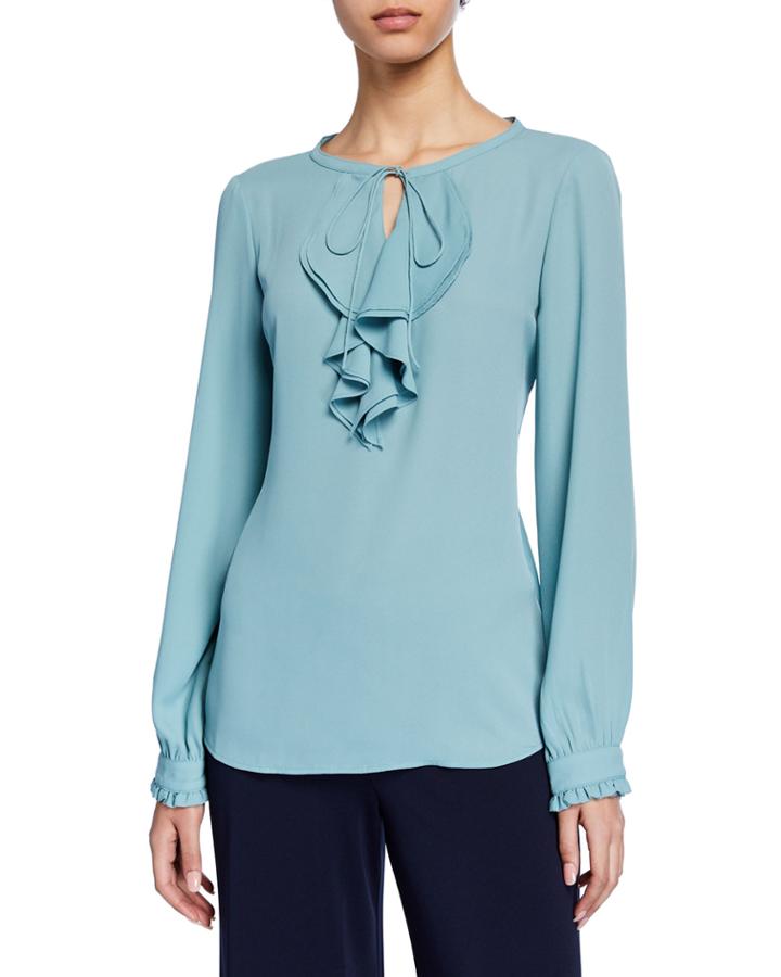 Ruffle Tie-neck Shirttail Blouse