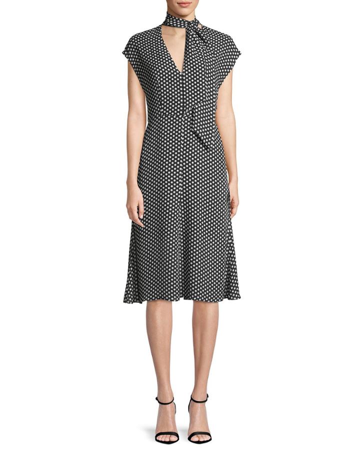 Gabby Polka-dot Silk Tie-neck Dress