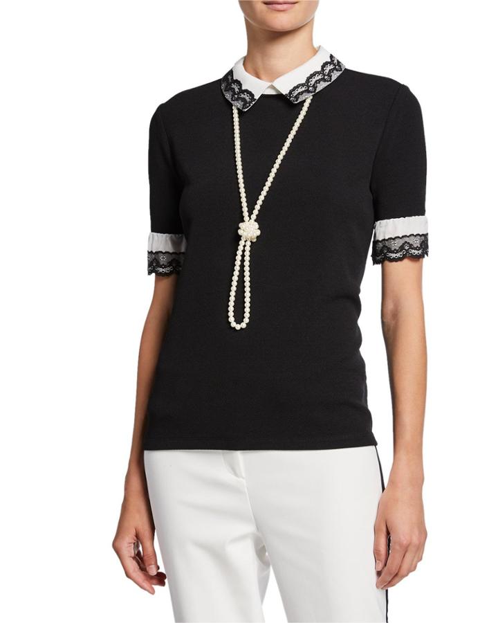 Lace Scalloped-cuff Twofer Top