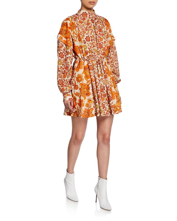 Erin Pleated Floral Mock-neck