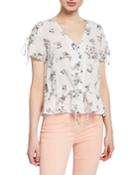 Floral-print Button-down Tie-sleeve Top