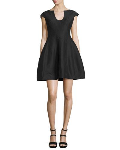 Cap-sleeve Structured Fit-&-flare Dress, Black