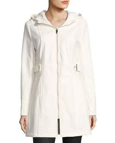 Hooded Zip-front Coat, White