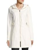 Hooded Zip-front Coat, White