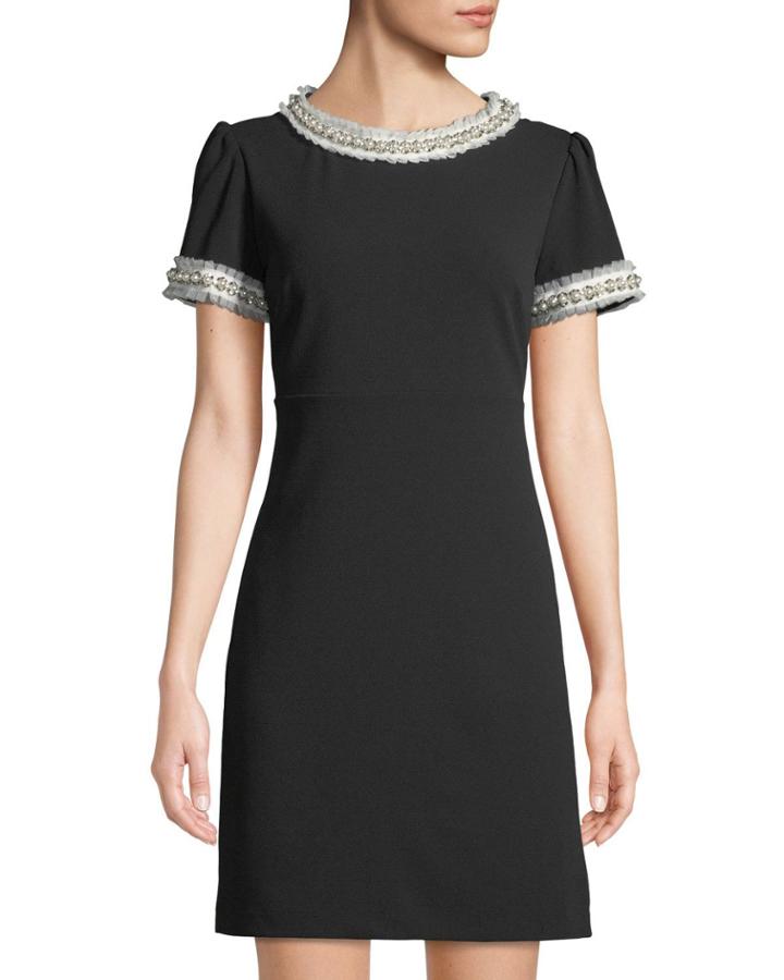 Tulle & Pearly Crepe Puff-sleeve Dress