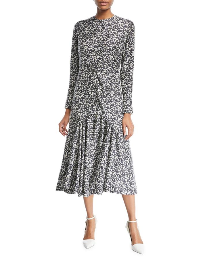 Daisy-print Long-sleeve Silk