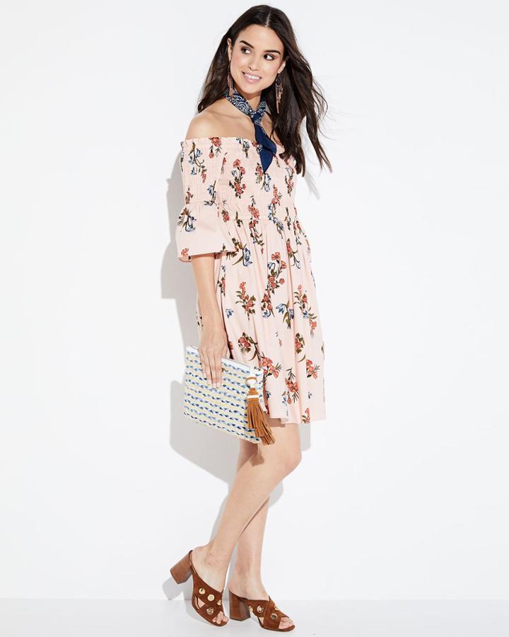 Smocked Off-the-shoulder Floral Dress