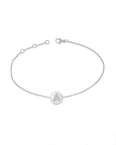 14k White Gold Diamond Disc Initial Bracelet