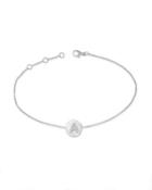 14k White Gold Diamond Disc Initial Bracelet