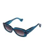 Rouen Retro Plastic Rectangle Sunglasses, Bright Blue