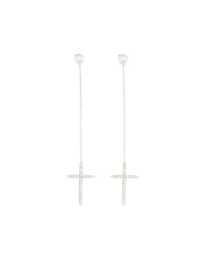 18k Diamond Cross Dangle Earrings