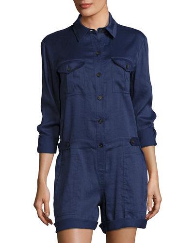 Linen-blend Long-sleeve Romper