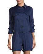 Linen-blend Long-sleeve Romper