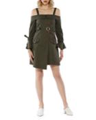 Brynn Cold-shoulder Bell-sleeve Belted Dress