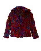 Knitted Multicolored Hooded Fur Jacket,