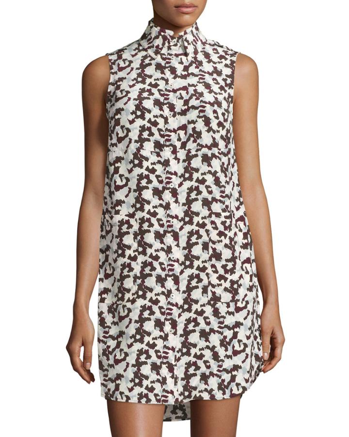 10 Crosby Derek Lam Printed Crepe Shirtdress, Redwood Multi, Women's, Size: