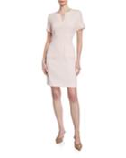 Cap-sleeve Tweed Dress With Floral Appliques & Front Pockets