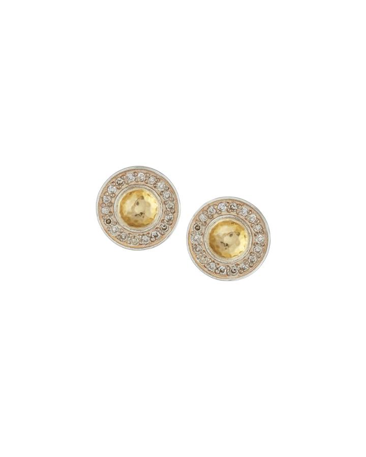 Gurhan Two-tone Nokta Diamond Pave Button Earrings, Women's,