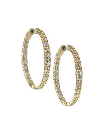 14k Yellow Gold Graduated Diamond Hoop Earrings,